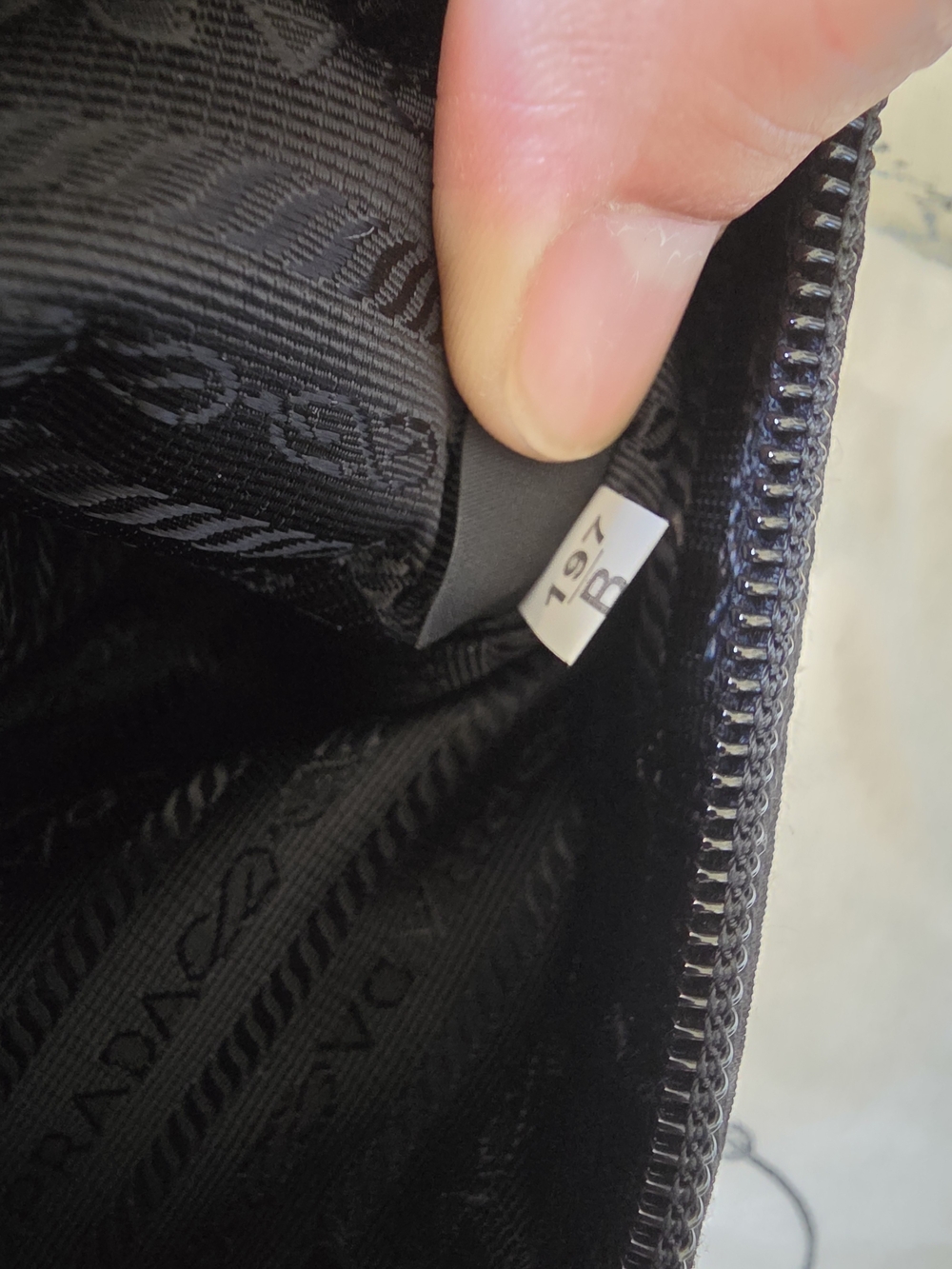 Prada Black Zip Clutch with Logo Jacquard Lining